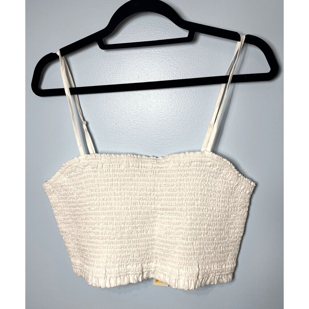C&C California Smocked Crop Tank Top 100% Linen White Size XL NEW